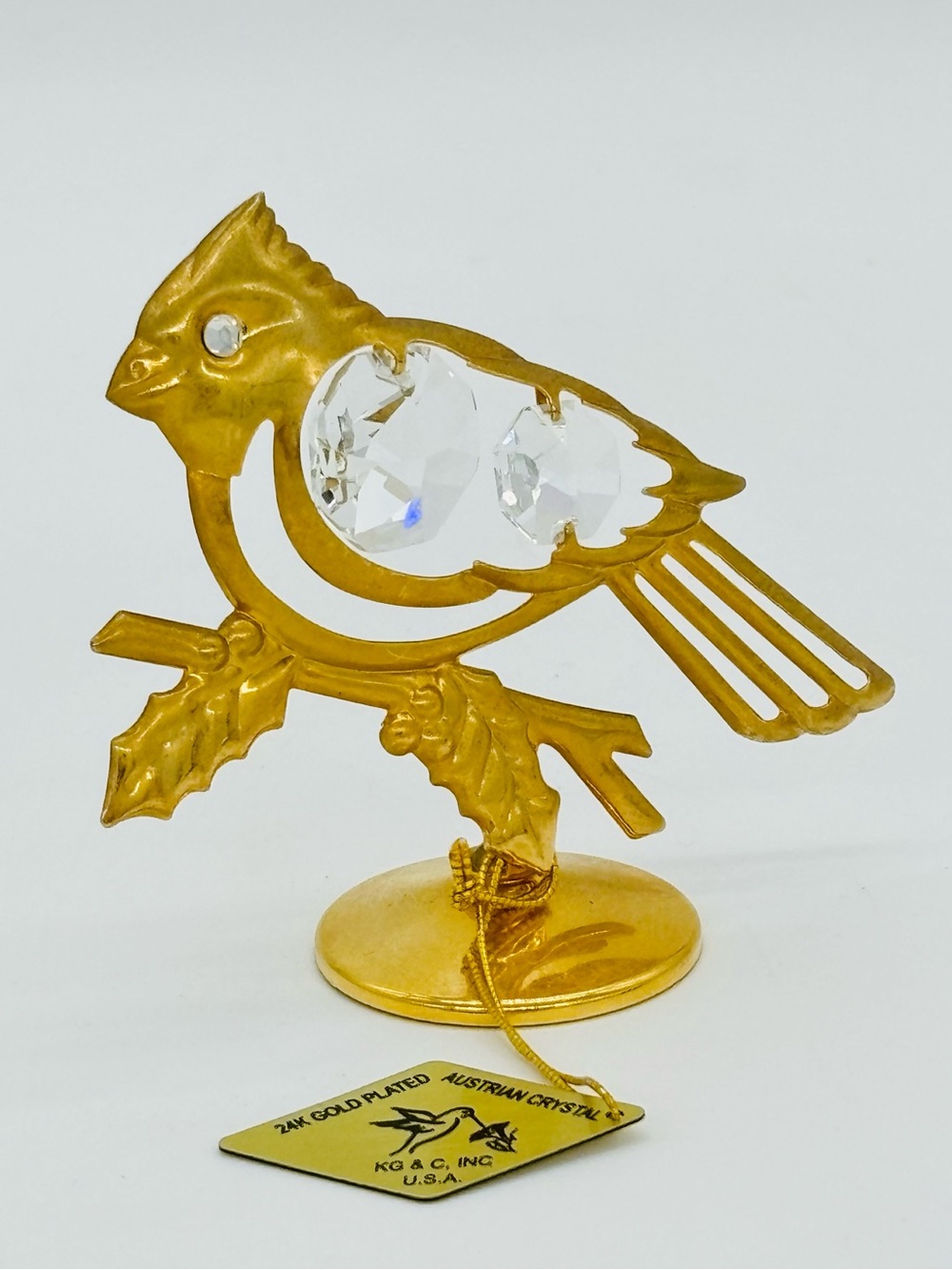Vtg Austrian Crystal Cardinal Bird Figurine 24K Gold Plated 1995 Creations Glam